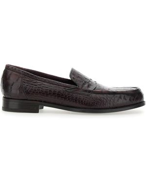 Lidfort Luisiana Bordeaux Loafers With Embossed Crocodile Effect - White