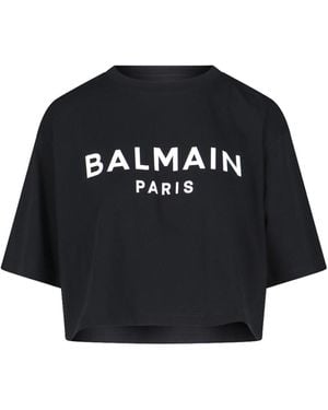 Balmain Logo Crop T-Shirt - Black