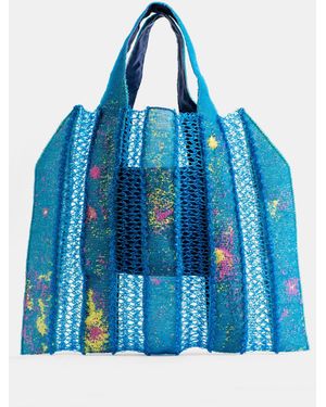 Bielo Jacquard Openwork Mesh Tote Bag Hand - Blue