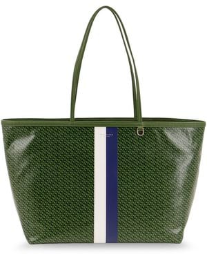 Tory Burch Coated Canvas The Racer Tote Shoulder Bag With All-Over Logo - Green