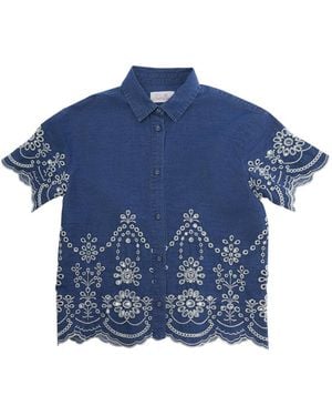 MC2 Saint Barth Girls Shirt Clementine Jr Chambray Cotton Blouses And - Blue