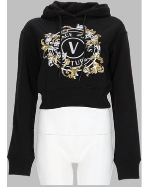 Versace Jeans Couture Sweatshirt With Baroque Emblem Cotton Sweatshirts - Black