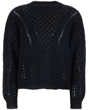 Twinset Crewneck Jumper With Logo Plaque On The Rear And Perforated Design - Black