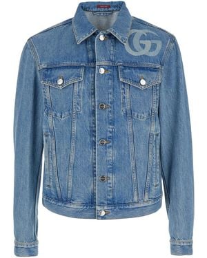 Gucci Light Jacket With Gg Logo Print On The Front - Blue