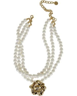 Self-Portrait Flower Pearl Choker - White