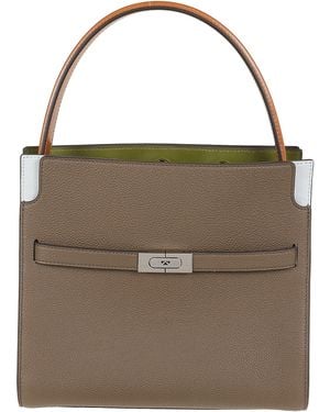 Tory Burch Lee Radziwill Pebbled Color-Block Small Double Bag - Brown