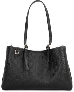 Gucci Tote Bag Gg Emblem Media Leather Calfskin - Black