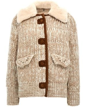 Ermanno Scervino Suede Insert Knit Jacket Casual Jackets, Parka - Natural