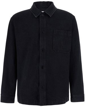 Saint Laurent Shirt With Cassandre Embroidery, Cotton - Blue