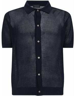 Tagliatore Pointelle Knit Short-Sleeved Shirt - Blue