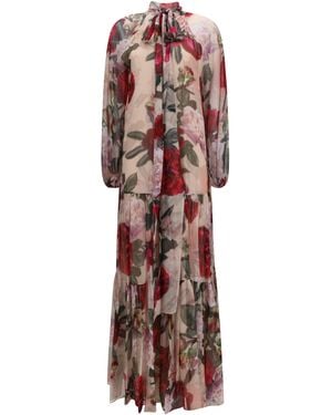 Nissa Long Silk Dress With Scarf Detail - Multicolor