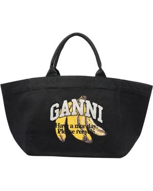 Ganni Shopper Xxl Banana Print Bag - Black
