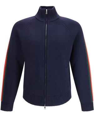 Gucci Zip-Up Jacket Wool Knitwear - Blue