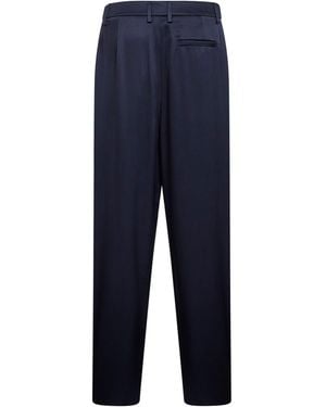 Giorgio Armani Double Silk Satin One-Pleat Pants - Blue
