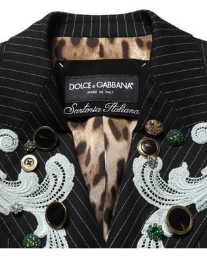 Dolce & Gabbana Stripe Double-Breasted Blazer Jacket Elastane Virgin Wool Clothing - Black