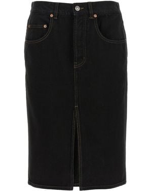 Saint Laurent Cotton Midi Skirt - Black