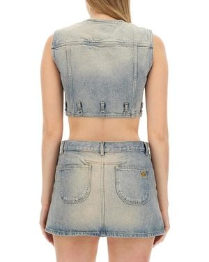 Courreges Top Cropped Cotton Tops - Gray