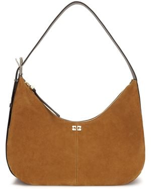 Ganni Suede Vegan Shoulder Bag Recycled Polyester - Brown
