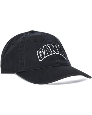Ganni Embroidered Logo Baseball Cap Cotton Hat - White