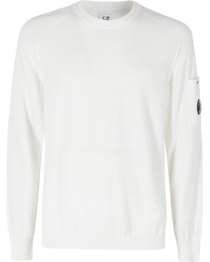 C.P. Company Cotton Crepe Crewneck Lens Jumper Cotone Maglia - White