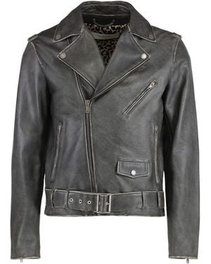 Golden Goose Leather Jacket With Distressed Treatment Cow Hide - Black