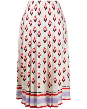 Valentino Pleated Graphic-Print Skirt - Red