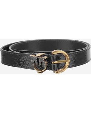 Pinko Leather Belt With Logo - Black