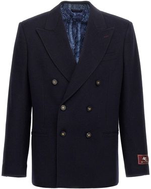 Etro Cashmere Double-Breasted Blazer - Blue