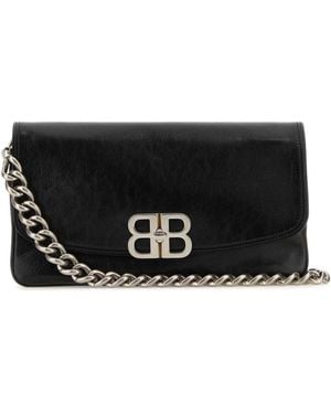 Balenciaga Leather Medium Bb Soft Flap Clutch - Black