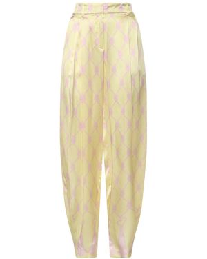 Genny Silk Trousers With Tassel Print - Yellow