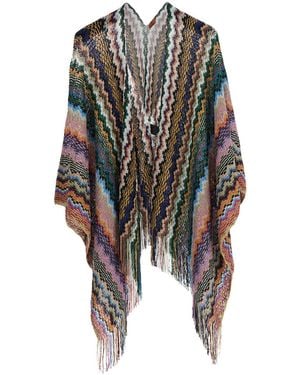Missoni Poncho With All-Over Zigzag Motif Tech Fabric - Black