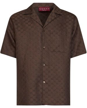 Gucci Gg Linen Blend Bowling Shirt - Brown