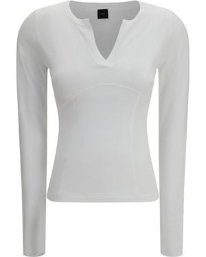 Pinko Sweater Long-Sleeve With V-Open Neckline Viscose; Cotton T-Shirts - White