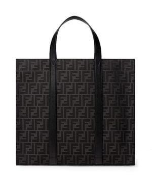 Fendi Ff Jacquard Fabric Shopping Bag - Black