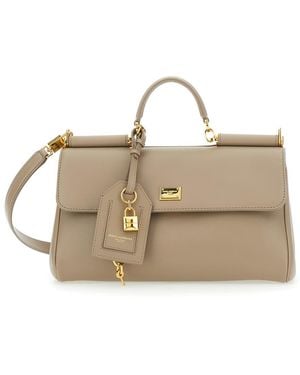 Dolce & Gabbana Handbag With Padlock Detail And Adjustable And Removable Shoulder Strap - Natural
