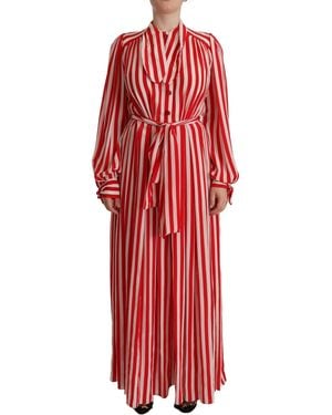 Dolce & Gabbana Elegant Striped Silk Maxi Dress - Red