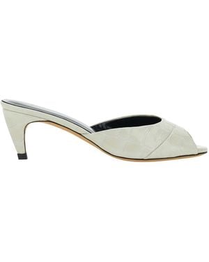 Jude Cave Mule Cream Croc Embossed Leather Calf Heels - White