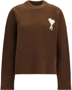 Ami Paris Ami De Coeur Sweater - Brown