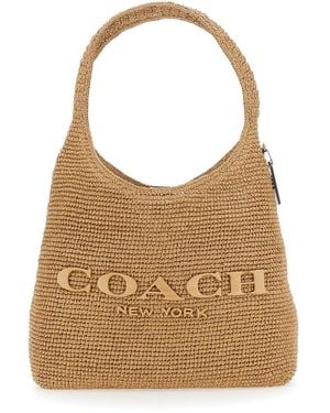 COACH Shoulder Bag Refined Weave Straw Brooklyn With Details And Finishes For - Brown