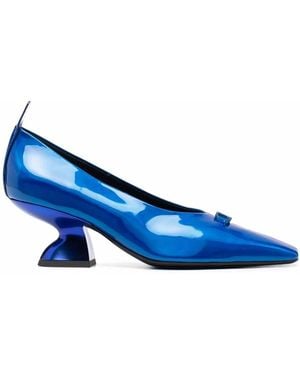 Ferragamo F Heel Leather Court Shoes - Blue