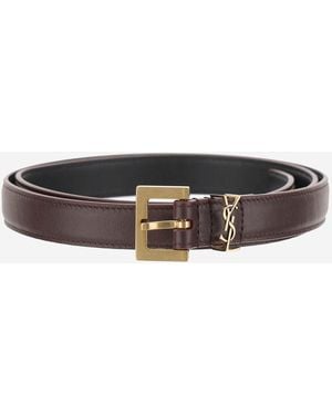 Saint Laurent Leather Belt Cassandre Calfskin - Black