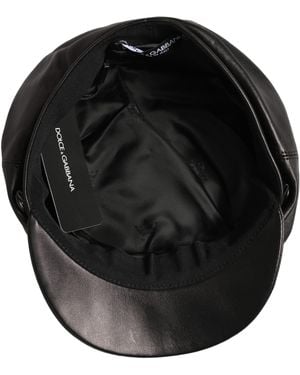 Dolce & Gabbana Lambskin Leather Newsboy Capello Hat Lamb - Black