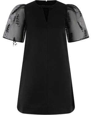 Ganni Embroidered Organza Minidress - Black