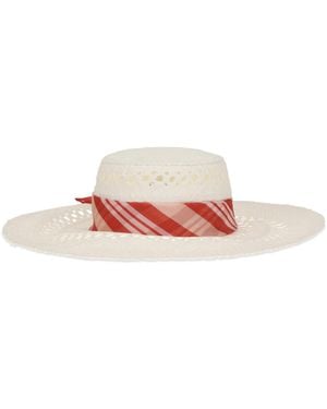 Ermanno Scervino Wide-Brim Hat With Vichy Print Silk Scarf Straw E Hairbands - Pink