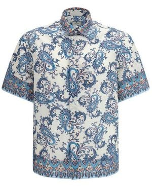Etro Cotton Shirt With Floral And Paisley Motif - Blue