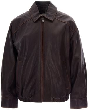 Max Mara Leather Bomber Jacket - Black