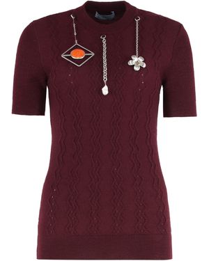 Prada Prada Pendant-Embellished Virgin Wool Sweater - Red