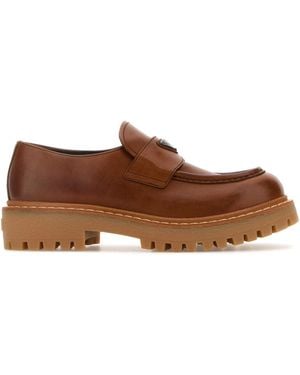 Prada Caramel Leather Loafers - Brown