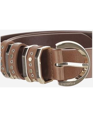 Pinko Leather Belt With Studs - Brown