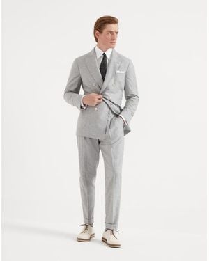 Brunello Cucinelli Pearl Wool Silk Double Breasted Suit - Gray